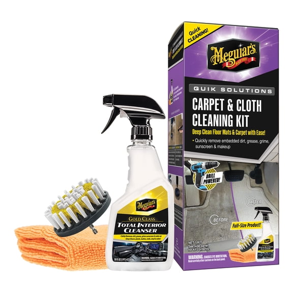 Meguiar’s Carpet & Cloth Kit – This Car Care Kit includes a Premium Fabric & Carpet Cleaner and Accessories – A Plush Microfiber Towel and 4” Drill Brush Attachment to Thoroughly Clean Interiors, Kit