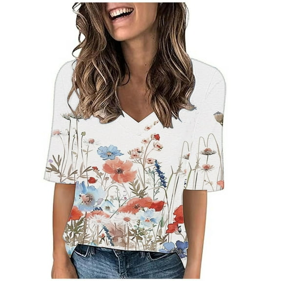 Cute Summer Tops For Women White Womens Petite Tops Only Womens Blouses Short Sleeve Tunic Cute T Shirts For Women Graphic Y2K