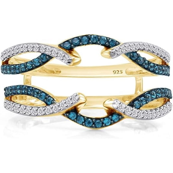 NYS Jewellrs 14K Yellow Gold Over 1.30 Ctw Round Cut Blue Topaz And Diamond Wedding Enhancer Wrap Ring - 4.5