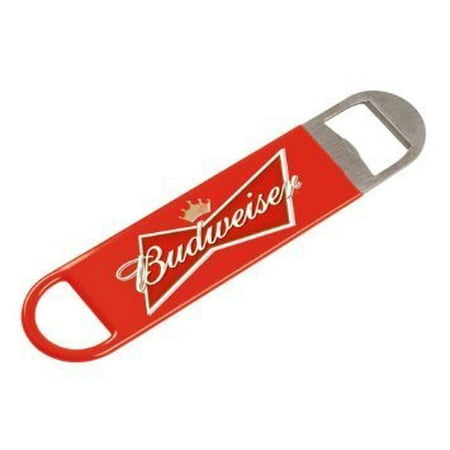 - Bowtie Bartenders Paddle Bottle Opener, Commercial Grade Steel with Red Vinyl Handle Wrap By Budweiser,USA