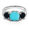 thumbnail image 2 of Gem Stone King 925 Sterling Silver Green Turquoise and Black Onyx 3 Stone Engagement Ring for Women (2.95 Cttw, Gemstone, Cushion 8MM, Size 6), 2 of 5