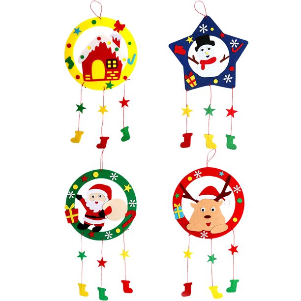 FELTECHELECTR 4 juegos de adornos de corona navideña DIY, adorables coronas de fiesta navideña, accesorios de corona DIY para niños