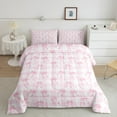 thumbnail image 2 of Manfei Ribbon Bowtie Bowknot Comforter Sets Toddler Size,Kawaii Heart Print Comforters & Duvets,Pink White Checkered Bedding Toddler Comforter Set,Super Cozy Room Decoration Reversible,2-Piece, 2 of 7
