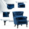 thumbnail image 6 of Guyou Mid Century Accent Chair Modern Button Tufted Armchair Wingback Club Chair Velvet Single Sofa Lounge Chair with Pillow for Living Room Bedroom, Blue, 6 of 12