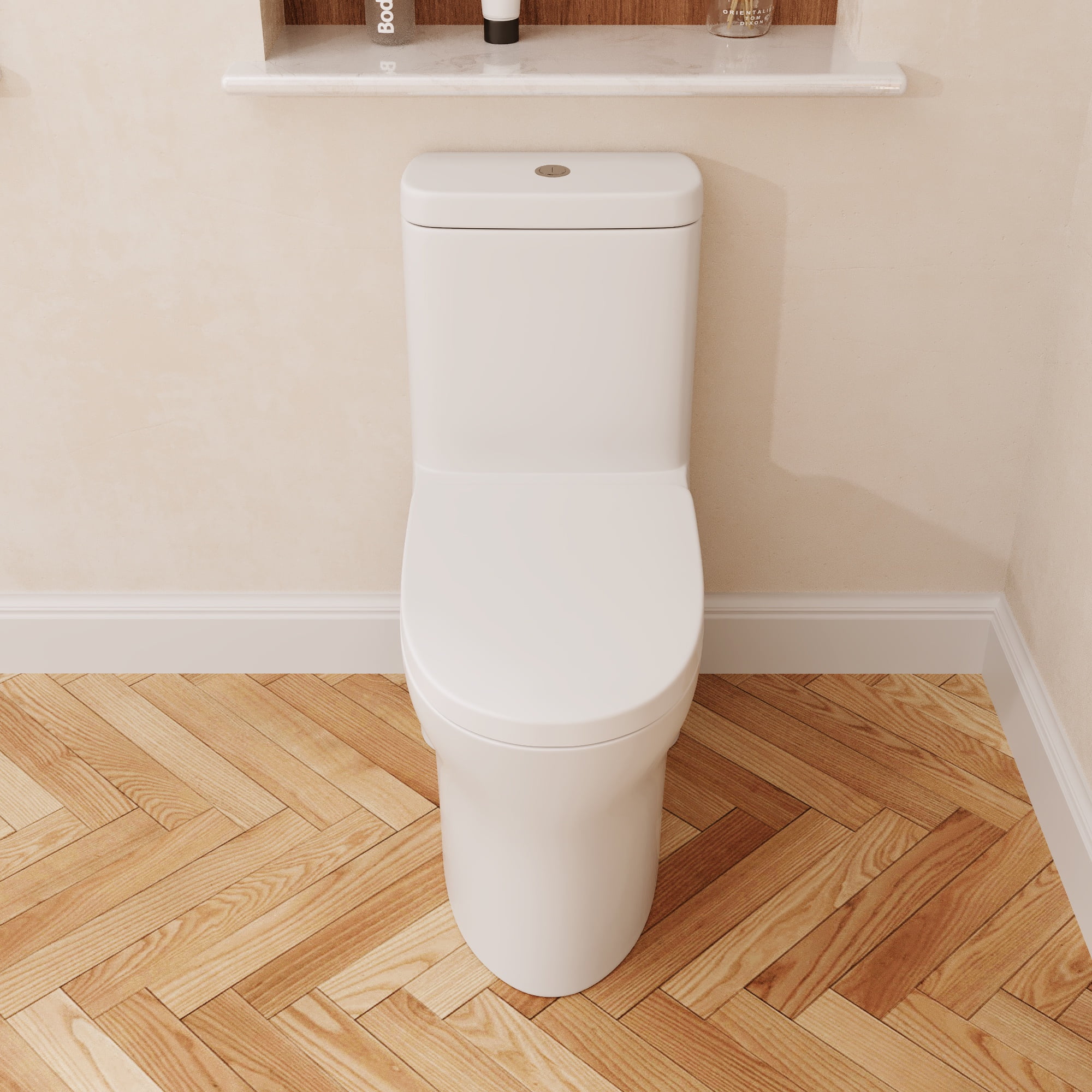 DV-1F0197 One Piece Toilet Modern Toilet, Fully Skirted Dual Flush Bathroom Toilets Standard Size White Toilet (Seat Included)