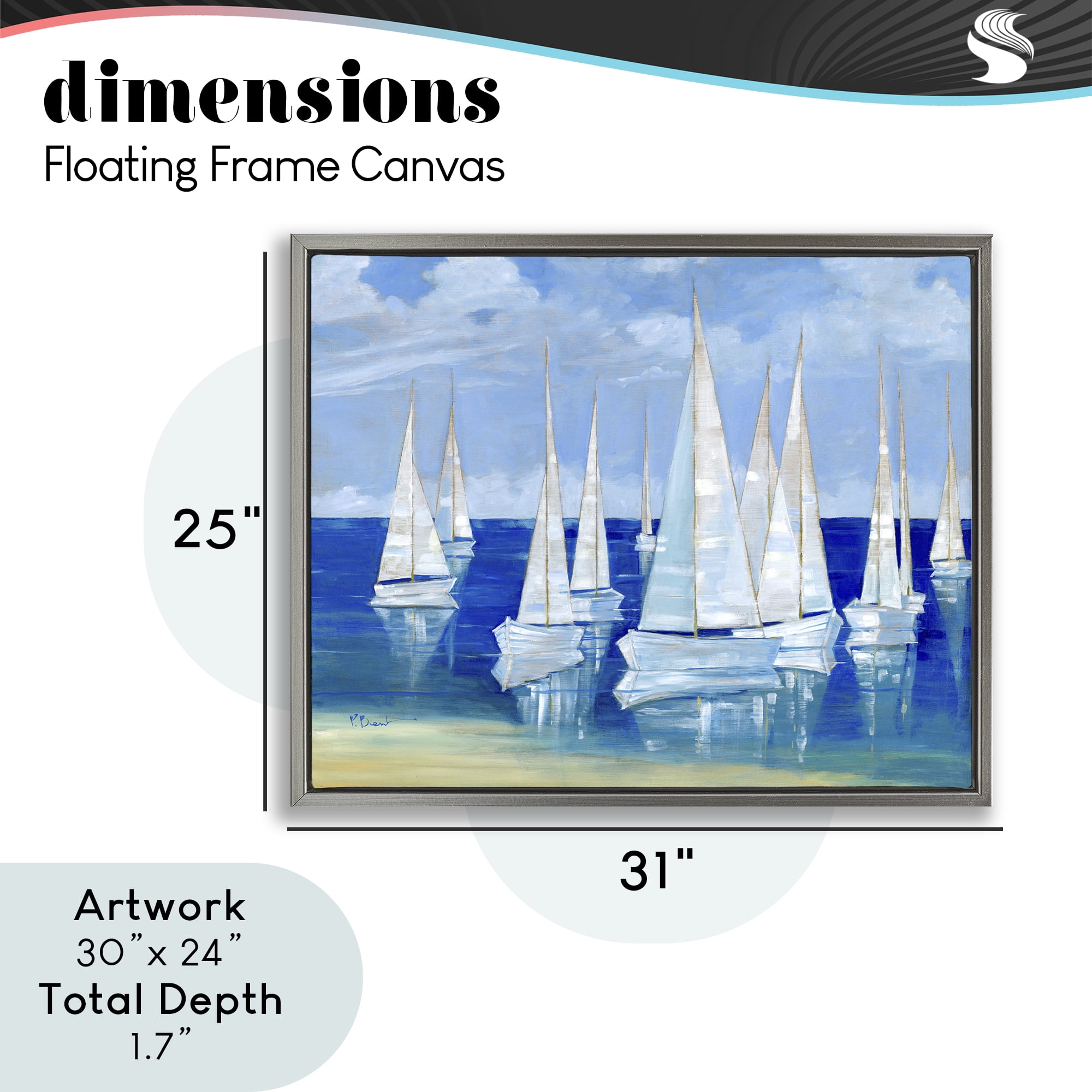 Stupell Industries Blanco Beach Sailboats Gray Framed Floater Canvas Wall Art, design by Paul Brent
