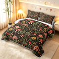thumbnail image 3 of Homewish Watercolor Botanical Mushroom Quilt King,Boho Fungus Plant King Coverlet Set,Black Reversible,3 Pieces, 3 of 7