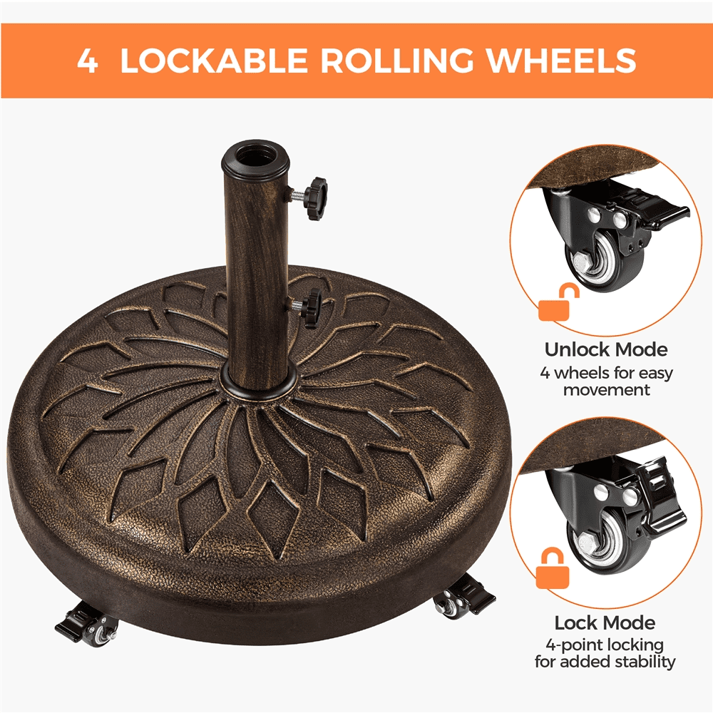 Renwick 20" Heavy Duty Patio Market Umbrella Base with Castors, Bronze