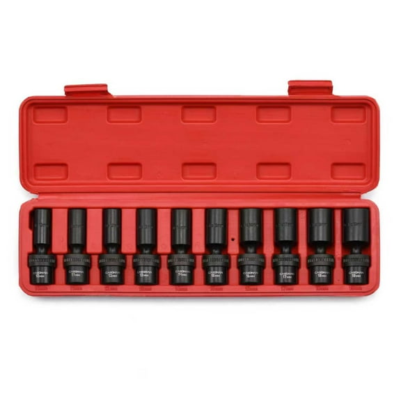 CASOMAN Pro 10 PCS 3/8" Drive Deep Impact,6 Point,Swivel Socket Set, Socket Set, Standard Universal  , CR-MO, Metric,10-19mm Socket Set