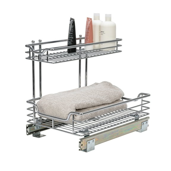 Household Essentials Glidez Multipurpose Chrome-Plated Steel Pull-Out/Slide-Out Storage Organizer for Under Sink or Under Cabinet Use - 2-Tier Design - Fits Standard Size Cabinet or Shelf, Chrome