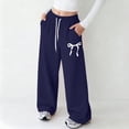 thumbnail image 2 of TOWED22 Girl's Baggy Sweatpants Letter Patched Wide Leg Pants Elastic Waist Long Trousers Joggers Trendy(Navy,9-10 Y), 2 of 4