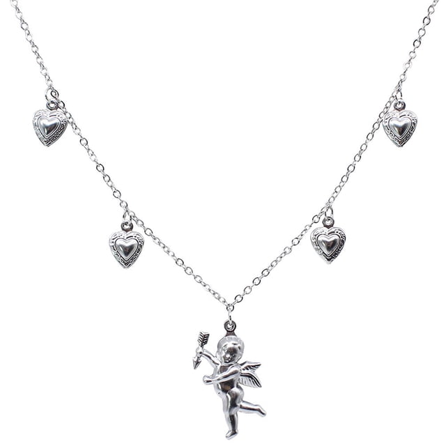 KAKOWELY Collar con dije de ángel Cupido y corazón de amor, cadena para clavícula, joyería para mujer
