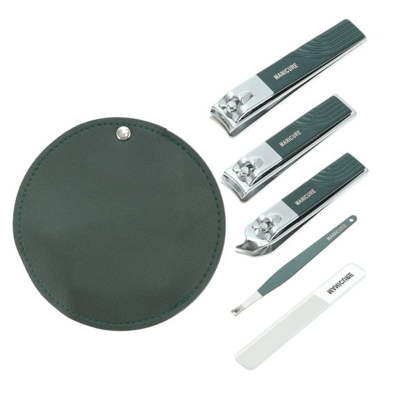 Unique Bargains 5-piece Set Round Rotation Nail Clipper Kit Blackish Green for Women for Men