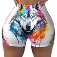 thumbnail image 2 of Gukieu Cool Colorful Wolf Print Women's Sports Shorts, Elastic Waist High Stretch Running Yoga Gym Sweatpants-X-Large, 2 of 8