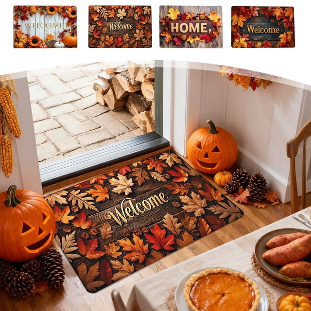 Alfombra decorativa de 40x60cm con diseño de calabazas y hojas de arce otoñales para Acción de Gracias. Ideal para baño, cocina, porche o entrada. Diseño de t NCHKUN