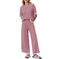thumbnail image 3 of EKOUAER Lounge Set for Women Travel Outfits 2 Piece Sets Short Sleeve Sweater Top Wide Leg Long Pants Loungewear, 3 of 8