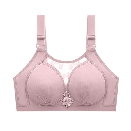 Gnurob on Sale Women s No Underwire Bra Lace Full Coverage Bras Push Up T-Shirt Bralette Love Heart Embroidery Underwear Clearance Purple 42/95C