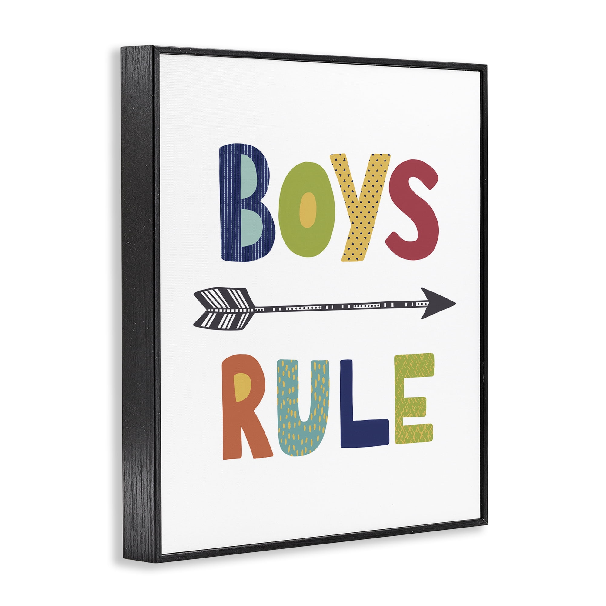 Stupell Industries Boys Rule with Arrow Typography Painting Black Framed Art Print Wall Art, 16 x 20