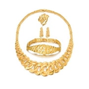 24K Gold Plated Cuba Link Jewelry Sets for women Chain Necklace Earrings Ring African Wife Gifts Wedding Party Ornaments