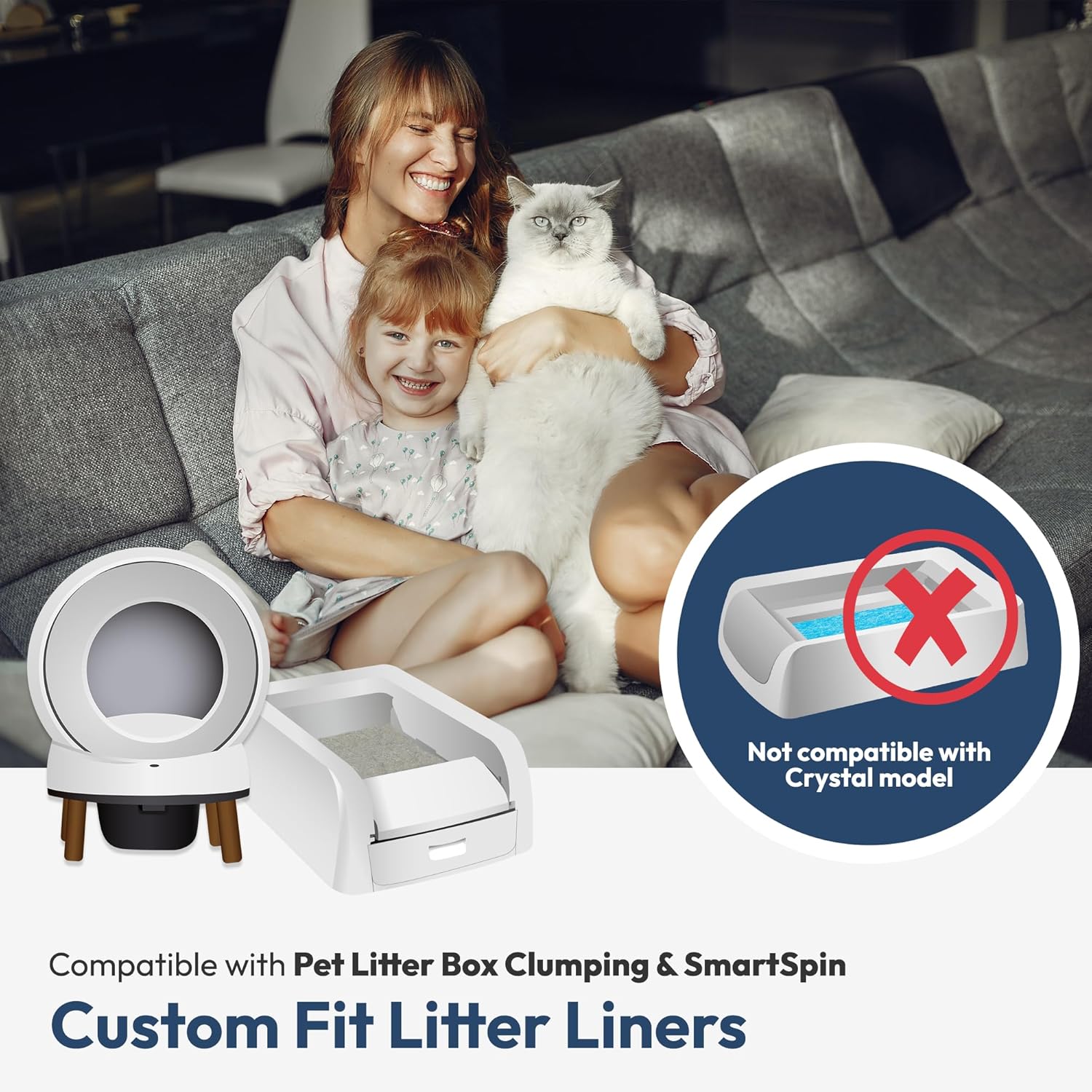 50 Pack Waste Bin Liners, Compatible with Clumping & SmartSpin & KYKY S6 Automatic Litter Box, Large Capacity Litter Bags, Sturdy, Leak-proof Thick Drawstring Waste Bags, 23" x 12"