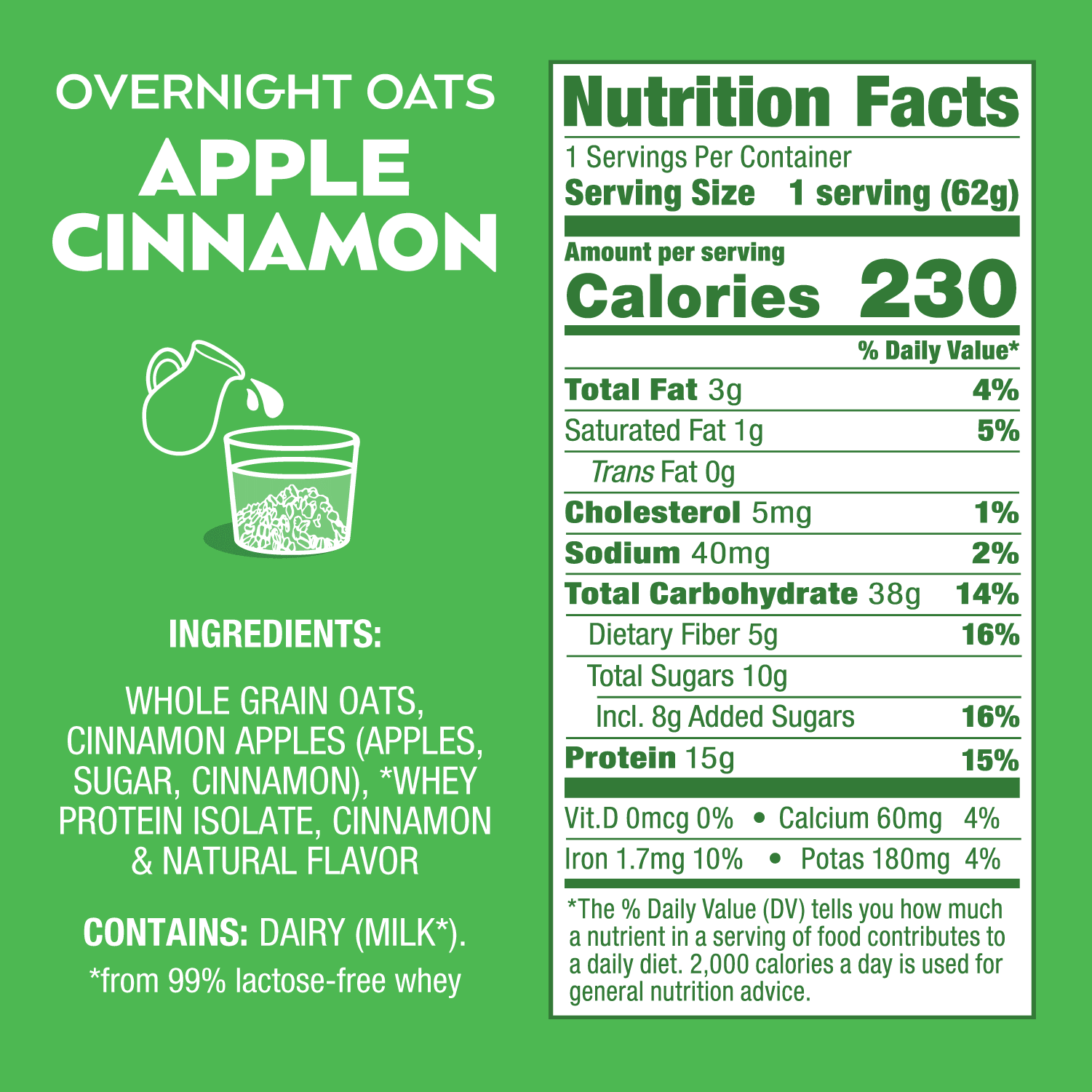 Proper Good Apple Cinnamon Overnight Oats, 15g Protein, Shelf-Stable, 2.2 oz Tub
