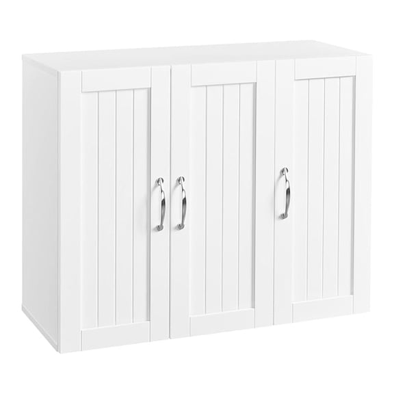 Bathroom Wall Cabinet with Three Doors, Medicine Cabinet with Adjustable Shelf, Hanging Storage Cupboard for Living Room, Laundry Room, Kitchen, White