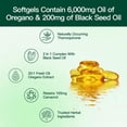 thumbnail image 2 of Oil of Oregano 6000 mg with Black Seed Oil - 300 Softgels | Max Strength with Carvacrol & Thymoquinone | Immune & Digestive Support | Non-GMO, Gluten Free, Dairy Free, 2 of 7