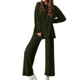 thumbnail image 2 of Itsame Tops and Pants Activewear Set Womens Sweatsuits 2pcs Sets Long Sleeved Pocket Round Neck Casual Set Army Green Size M, 2 of 10