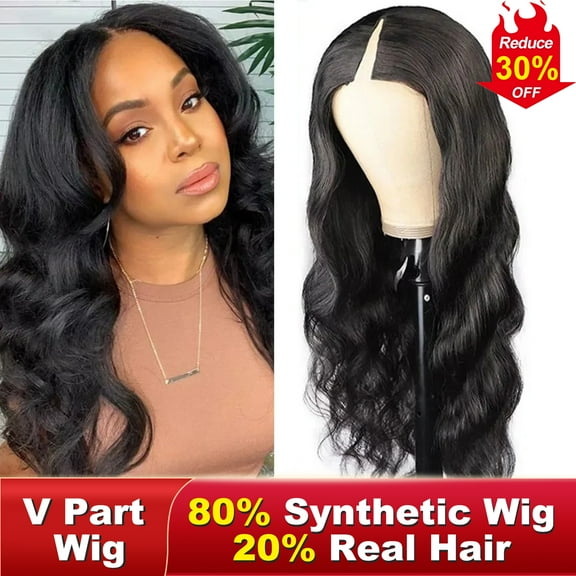 DOPI V Part Wigs Black Woman Hair Wigs Upgrade U Part Wigs 20 inch 250 Density