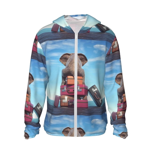 Balery Elephant Sits Sudadera ligera de manga larga con capucha y protección solar UPF 50+ para hombre y mujer, ideal para pesca y running-Medium