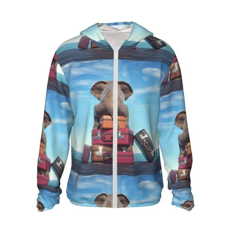 Sigee Elephant Sits Print UPF50+ Men s Sun Protection Hoodie Shirt SPF UV Shirt Long Sleeve Fishing Outdoor Lightweight S-3XL
