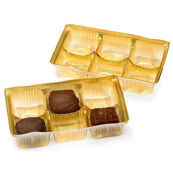 Pack Of 100, 4.5 X 2.75 X 1" Small Rectangle Solid Gold Candy Trays W/6 Sections