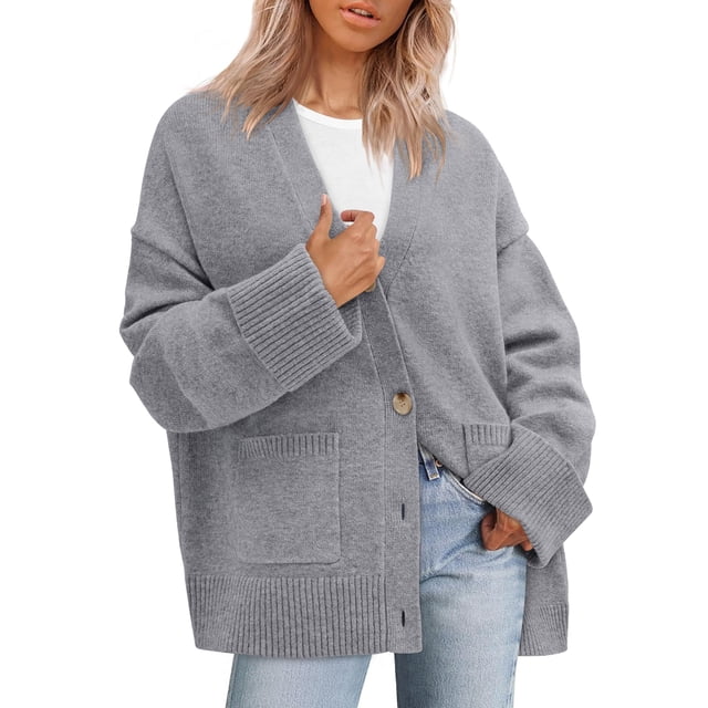 Suéter Cardigan PRETTYGARDEN Mujer 2025 Tejido Grueso Gris