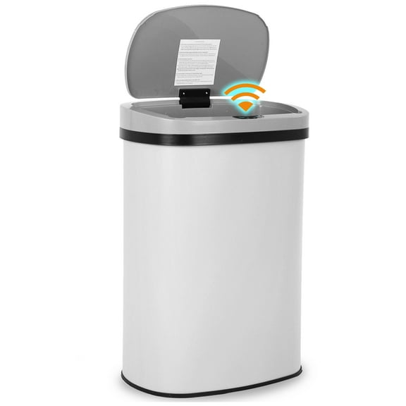 YRLLENSDAN Garbage Can 13 Gallon 50 Liter Kitchen Trash Can for Bathroom Bedroom Home Office Automatic Touch Free High-Capacity with Lid Brushed Stainless Steel Waste Bin, White