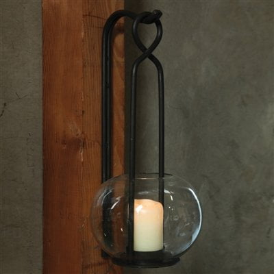 Villa Cast Iron Wall Sconce & Hook Set - Hurricane - Black