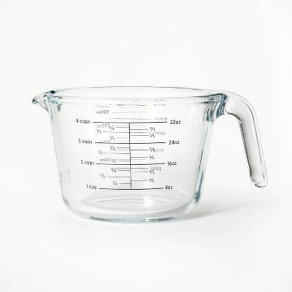 4 Cup Glass Measuring Cup Clear - Borosilicate, Microwave & Dishwasher Safe, 32oz Capacity