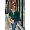 thumbnail image 3 of Anbech Lace Stitching Women Shirt V Neck Lace Chiffon Blouse Long Sleeve Loose Pullover Top, 3 of 7