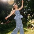 thumbnail image 5 of OGLCCG Tween Girls Summer 2 Piece Set Ruffle Cami Top and Wide Leg Pants with Pockets Bow Printed Lounge Outfit Size 5-15 Years, 5 of 7