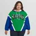 thumbnail image 4 of Women's WEAR by Erin Andrews Kelly Green/Royal Seattle Seahawks Plus Size Retro Crinkle Full-Zip Hoodie Windbreaker, 4 of 5