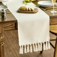 thumbnail image 2 of Ksopiavobs Beige Tassel Table Runner, Boho Linen Blend Rustic Farmhouse Style Kitchen Table Decoration Holiday Wedding Party Dinning Decor 13x36 Inch, 2 of 6