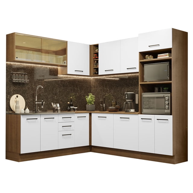 Cocina Integral de Esquina 459cm Agata Madesa 01 Marrón/Blanco