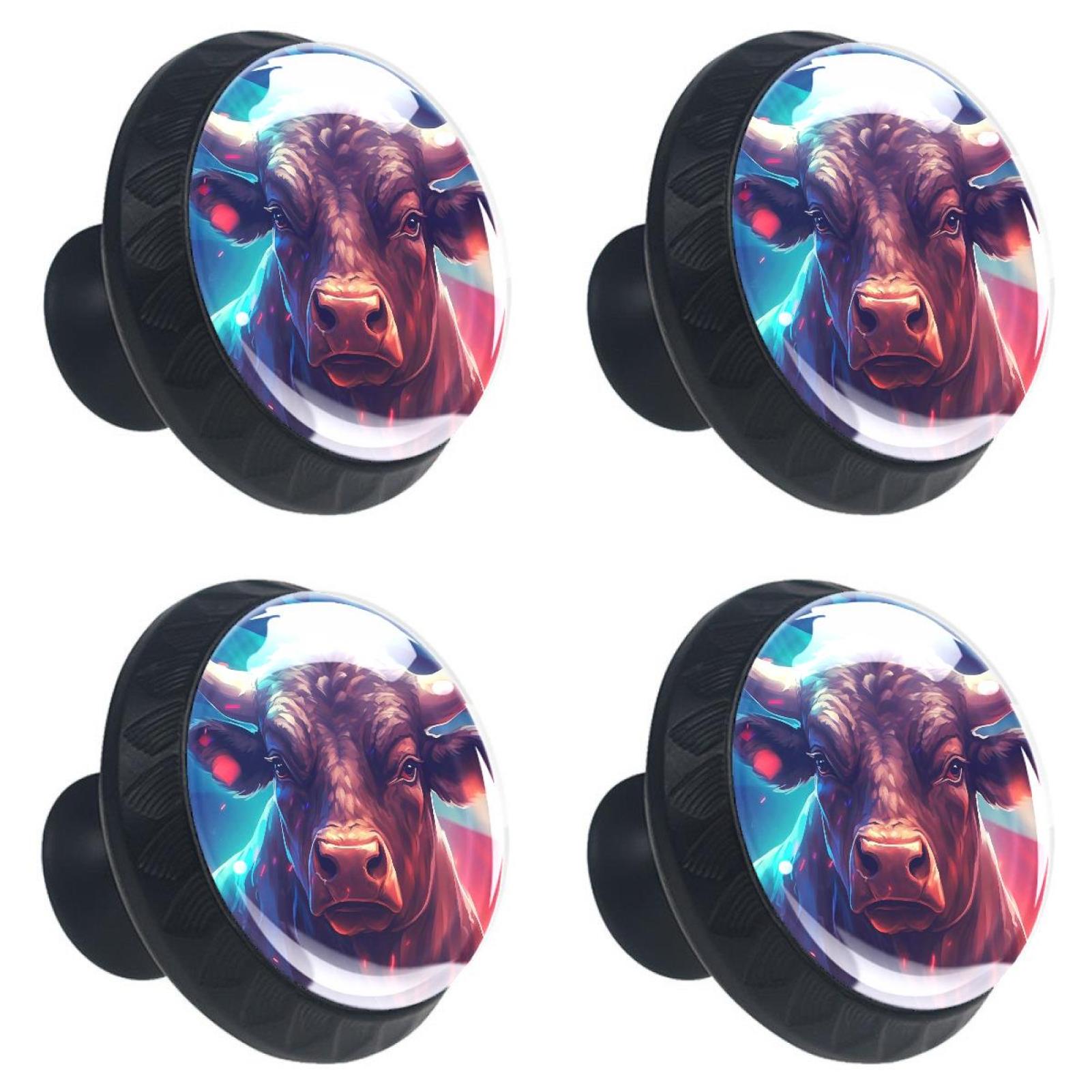 4 Pcs Cow American Flag Knobs for Kitchen Cabinet Cupboard Dresser Bookcase Drawer Pulls Handles Round Home Decor