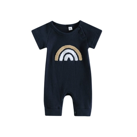 

Infant Baby Girls Boys Romper Rainbow Print Short Sleeve Crew Neck Snap Closure Jumpsuits Summer Newborn Waffle Bodysuits