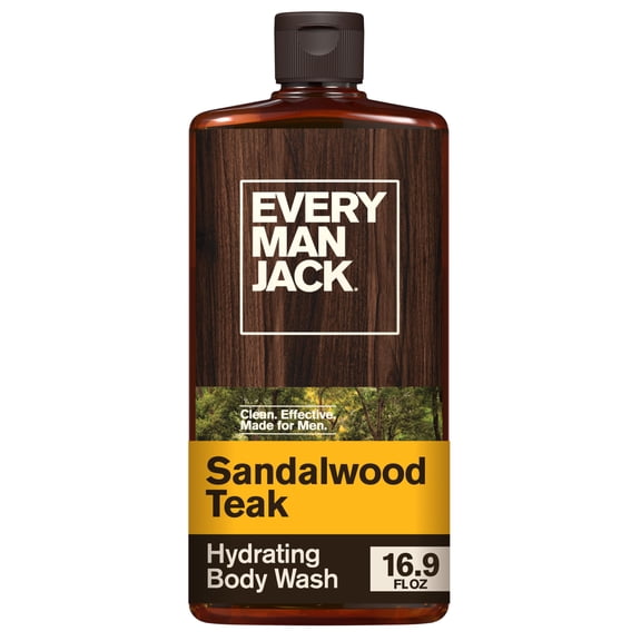 Every Man Jack Sandalwood Teak Hydrating Body Wash for Men, Naturally Derived, 16.9 fl. oz