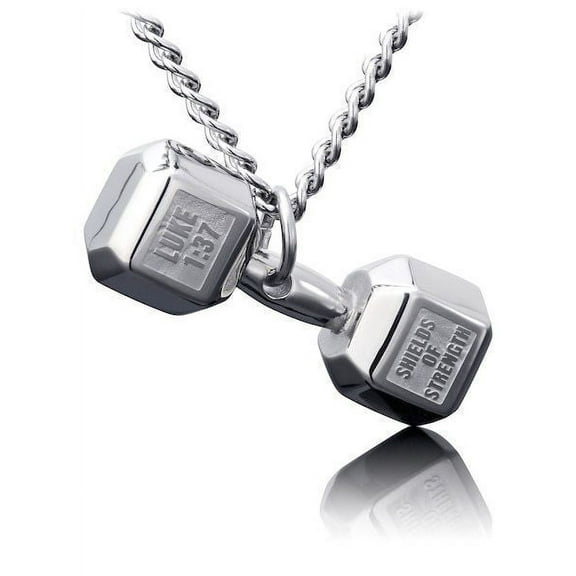 Men's Stainless Steel JUMBO Dumbbell Necklace-Luke 1:37 by Shields of Strength