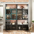 thumbnail image 3 of Homieasy 82.6" Tall Wine Bar Cabinet with LED Light and Outlets, 6-Tier Liquor Storage Cabinet with Glass Holder & Wine Rack, for Dining/Kitchen/Living Room, Black Oak, 3 of 10