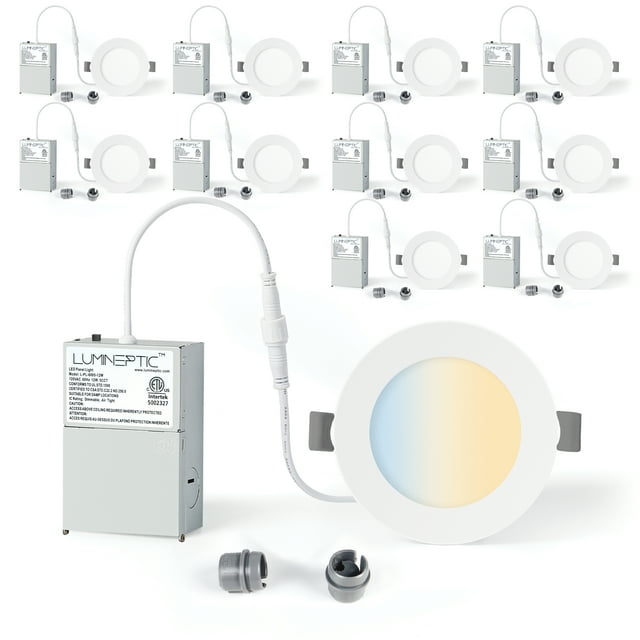 LUMINEPTIC 4 Inch 10 Pack 5CCT Dimmable Slim Recessed LED Pot Lights, Selectable Colors, Bathroom & Damp Locations