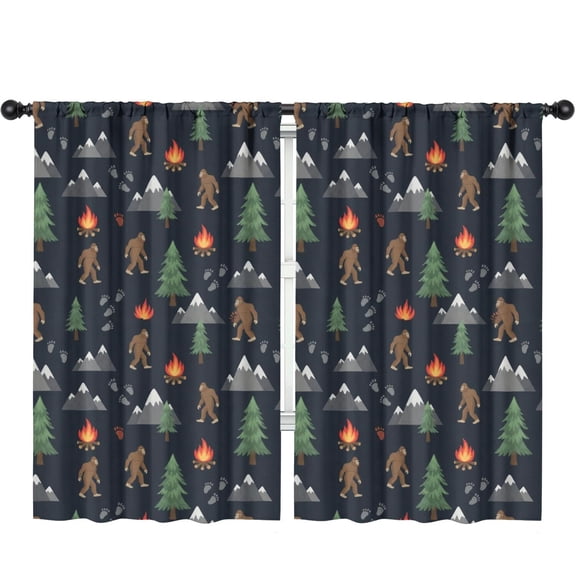 Blackout Kids Curtains,Bigfoot and Campfire Black Pattern Children's Insulated Curtains Set Of 2,Bedroom Essentials,Toddler Room Decor 52"x84"