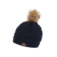 thumbnail image 1 of Gravity Threads Bonnet en Tricot Torsadé avec Pompon en Fausse Fourrure, Bleu Marine, 1 of 2