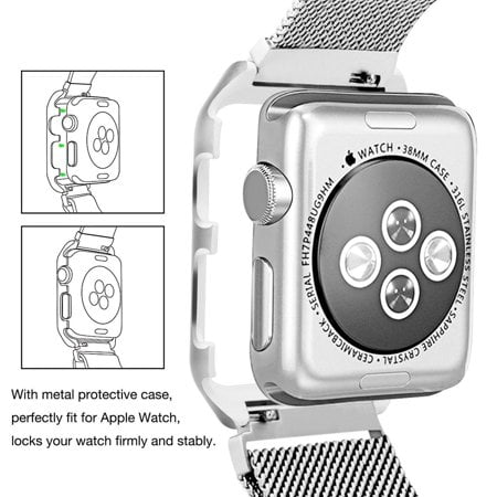 For Apple Watch Band with Case 44mm, Stainless Steel Mesh Milanese Loop with Adjustable Magnetic
